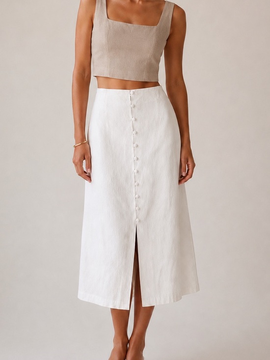 Banana Republic Dresses & Skirts - Banana Republic | Linen Blend Button Front High Rise Skirt Ivory White Size 6